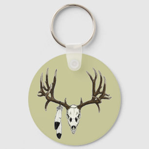 Mule deer skull eagle feather keychain