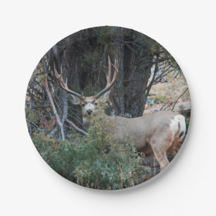 Mule deer spur buck paper plate