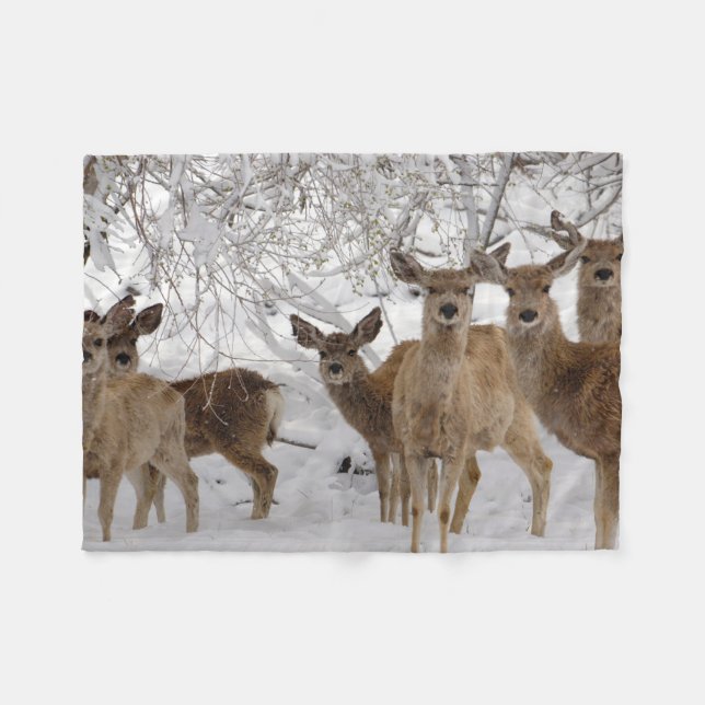 Mule Deer Wyoming Fleece Blanket (Front (Horizontal))