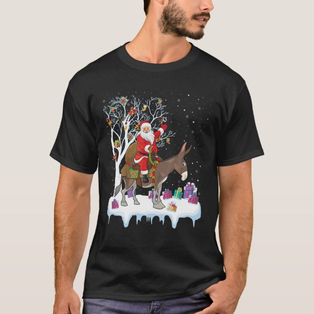 Mule Donkey Lover Xmas Gift Santa Riding Donkey Ch T-Shirt (Front)