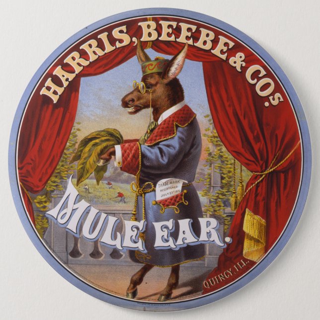 Mule Ear Tobacco Label 6 Inch Round Button (Front)