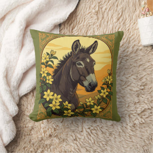 Mule Surrounded By Yellow Jasmine Flowers Throw Pillow