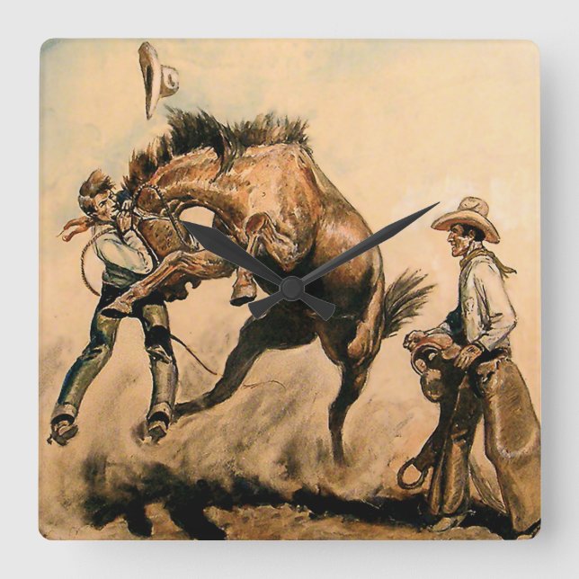 “Mule” Western Art by Will James Square Wall Clock (Front)