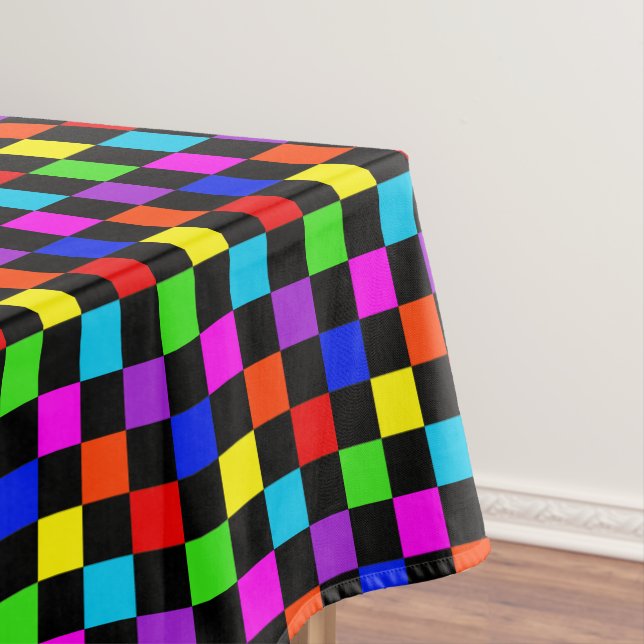 Mulit-coloured Neon Chequered Tablecloth (In Situ)