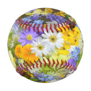 MULITCOLORED FLORAL BACKGROUND PATTERN BASEBALL