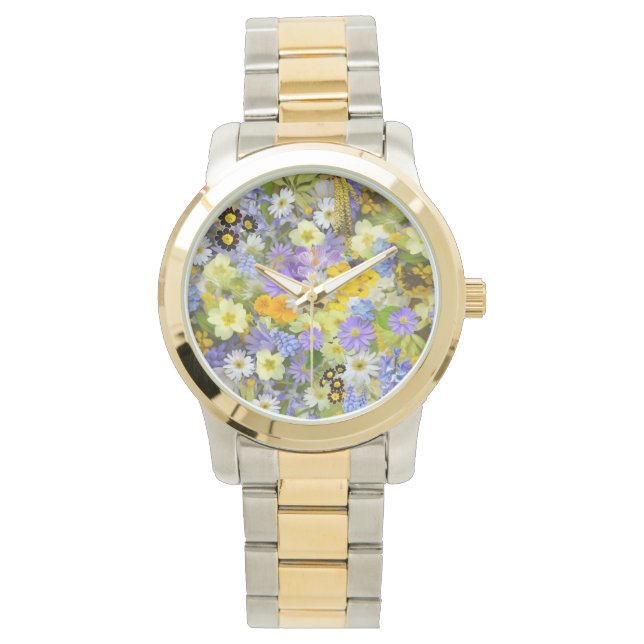 MULITCOLORED FLORAL BACKGROUND PATTERN WATCH (Front)