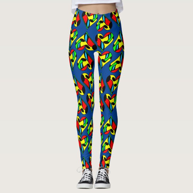 Mulitcolored Music Note Heart Pattern Leggings (Front)