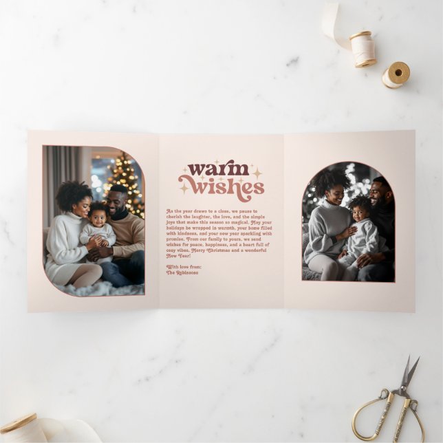 Mulled Wine Glow Cozy Vibes Retro Christmas Photo Tri-Fold Holiday Card (Inside)