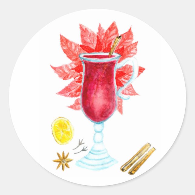 Mulled Wine watercolor Classic Round Sticker (Front)