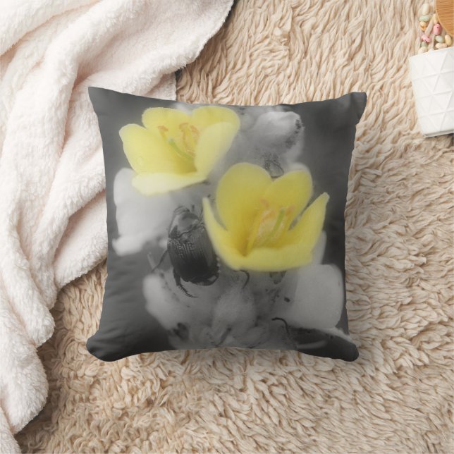 Mullein Flower And Beetle Nature Throw Pillow (Blanket)