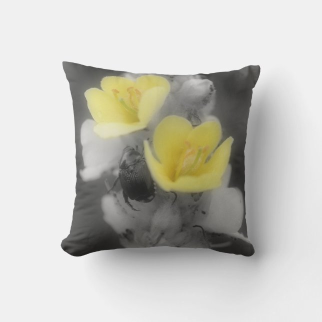 Mullein Flower And Beetle Nature Throw Pillow (Front)