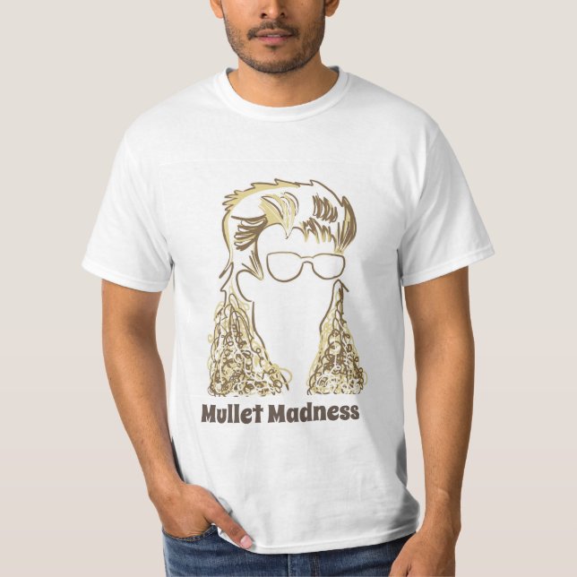 Mullet Madness White Men’s Value Tshirt (Front)