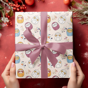 Multcolor Sleepy Sloth Cartoon Wrapping Paper
