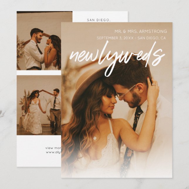 Multi 3 Photo & Typography Newlyweds Announcement (Front/Back)