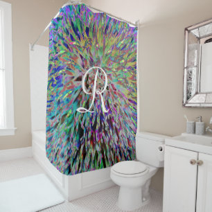 Multi  Abstract Shower Curtain with White Monogram