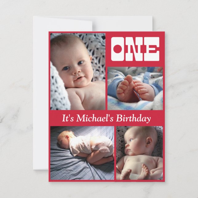 Multi Annual Red One Birthday Frame Invitation (Front)