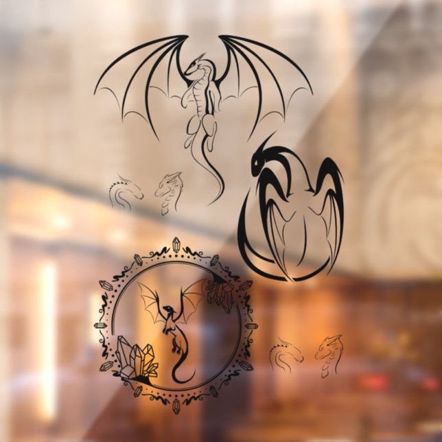 Multi Black and White Bold Dragon Outlines Window Cling (Sheet 2)