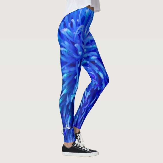 Multi Blue Abstract Floral, Personalized Name Leggings (Right)