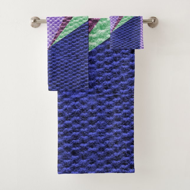 Multi blue Colour Texture Crochet Bath Towel Set (Insitu)