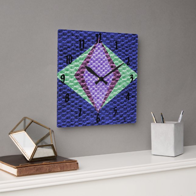 Multi blue Colour Texture Crochet Square Wall Clock (Office)