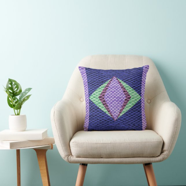 Multi blue Colour Texture Crochet Throw Pillow (Chair)