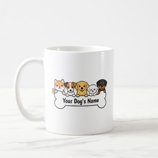 Multi-Breed Cute Puppy Group Personalized Dog Coffee Mug (Left)