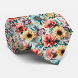 Multi-Color Floral Blend Pattern Tie