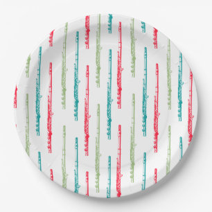 Multi Color Flute Stripes Music Themed Paper Plate