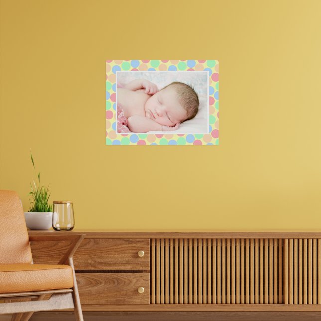 Multi-Color Pastel Dots Pattern Custom Baby Photo Poster (Living Room 2)