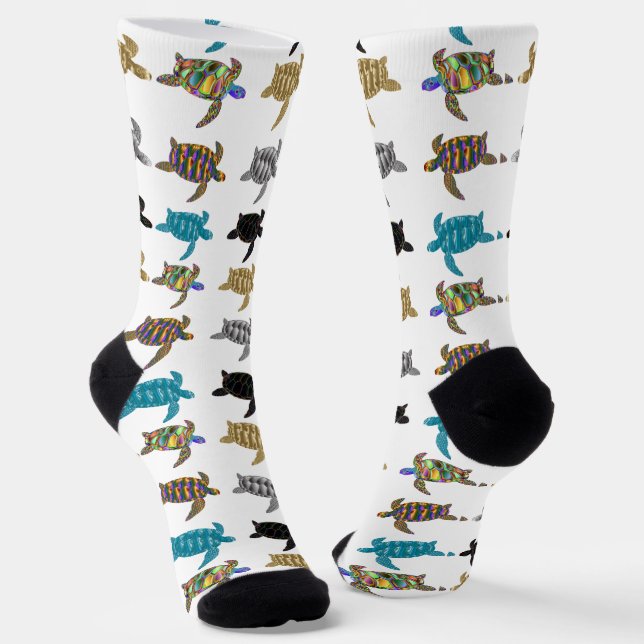 Multi-color Sea Turtles Thunder_Cove Socks (Angled)