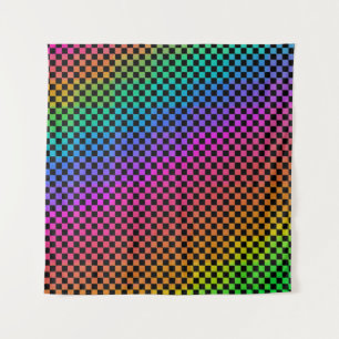 Multi Color Small Checkered Design Backdrop Tapestry