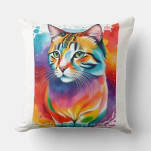 Multi Colored Abstract Cat Artwork  Throw Pillow