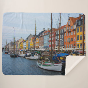 MULTI-COLORED BUILDINGS SHERPA BLANKET
