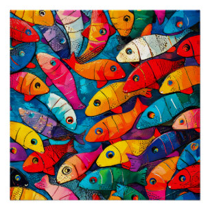 Multi-colored Fish Pattern Poster