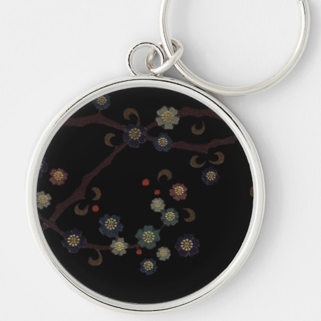 Multi-Colored Flowers On Black Keychain (Front)
