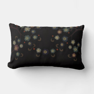 Multi-Colored Flowers On Black Lumbar Pillow
