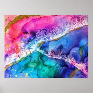 Multi-Colored Gold Acrylic Painting Abstract Art Poster