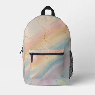 Multi-colored Pastel Bookbag With Gold Lines Printed Backpack