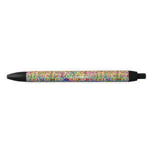 multi-colored peace symbols pattern black ink pen