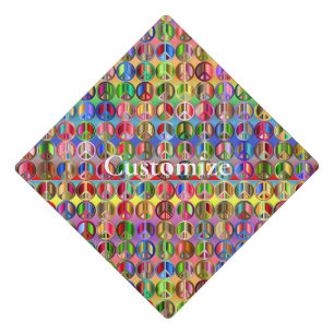 multi-colored peace symbols pattern graduation cap topper