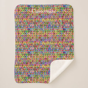 multi-colored peace symbols pattern sherpa blanket