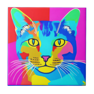 Multi Colored Pop Art Cat Portrait   Tile
