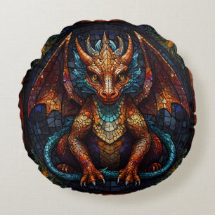 Multi Colored rainbow Dragon  Round Pillow
