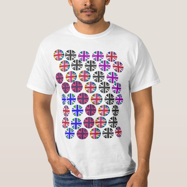 Multi-colored Union Jacks/Flags T-shirt (Front)