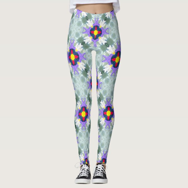 multi-colour 4-point stars floating leggings (Front)