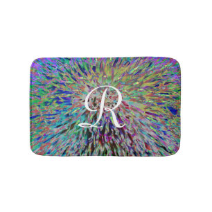 Multi Colour Abstract Monogrammed Plush Bath Mat
