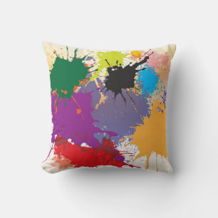 Multi-Colour Abstract Paint Splat Throw Pillow