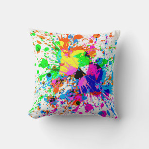 Multi-Colour Abstract Paint Splat Throw Pillow