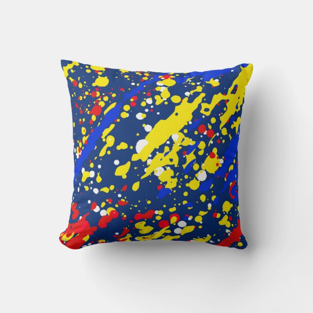 Multi-Colour Abstract Paint Splat Throw Pillow (Front)
