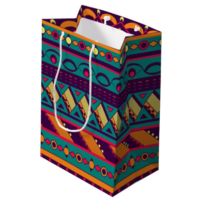 Multi Colour African Design Medium Gift Bag (Back Angled)